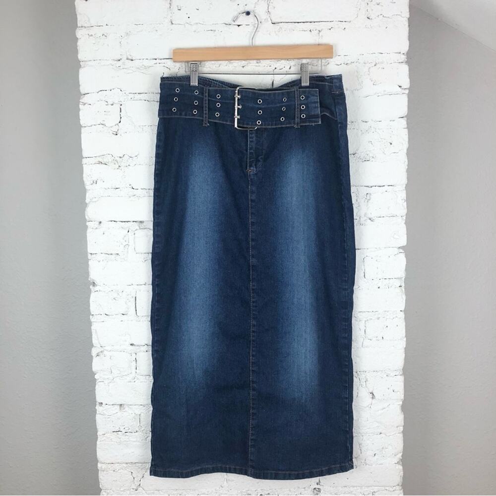 Vintage 90’s Y2K Zoey Beth Denim Belted Maxi Skirt